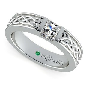 Mens Diamond Celtic Knot Ring with Surprise Gemstone in White Gold (5mm)
