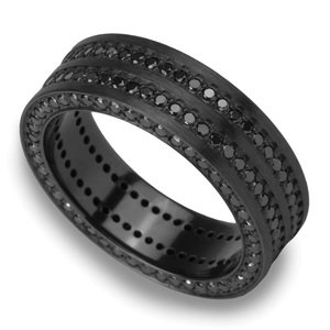 Black Zirconium Three Sided Black Diamond Mens Ring