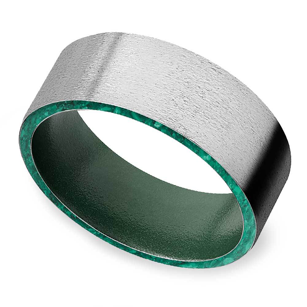 Malachite Inlay Mens Wedding Ring 