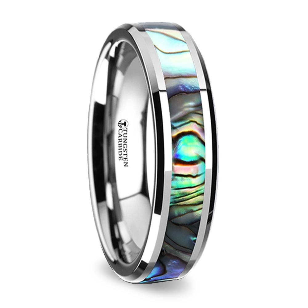 Mens Tungsten Ring With Mother Of Pearl Inlay | 02
