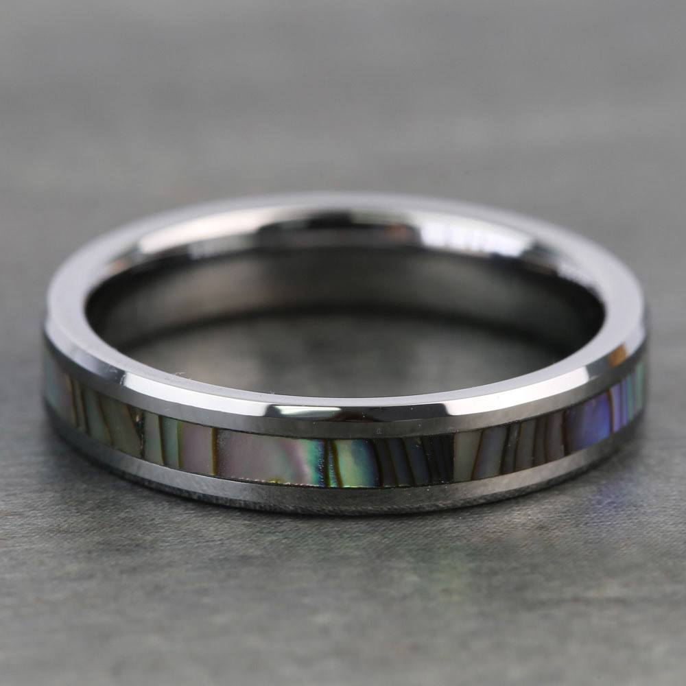 Mens Tungsten Ring With Mother Of Pearl Inlay | 06