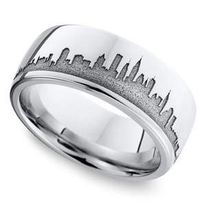 New York Skyline Ring - Mens Wedding Ring In Cobalt (8mm)