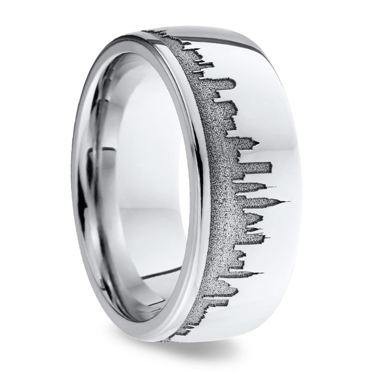 New York Skyline Men&#39;s Wedding Ring in Cobalt