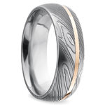 Offset Rose Inlay Domed Men's Wedding Ring in Damascus Steel (7mm) | Thumbnail 02