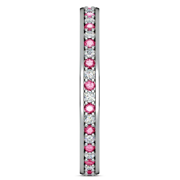 Pave Diamond & Pink Sapphire Eternity Ring in White Gold | 05