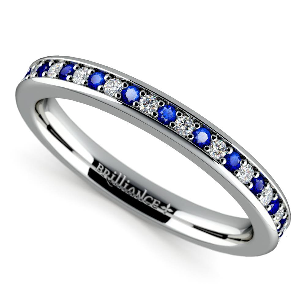 Pave Diamond & Sapphire Wedding Ring in White Gold | 01