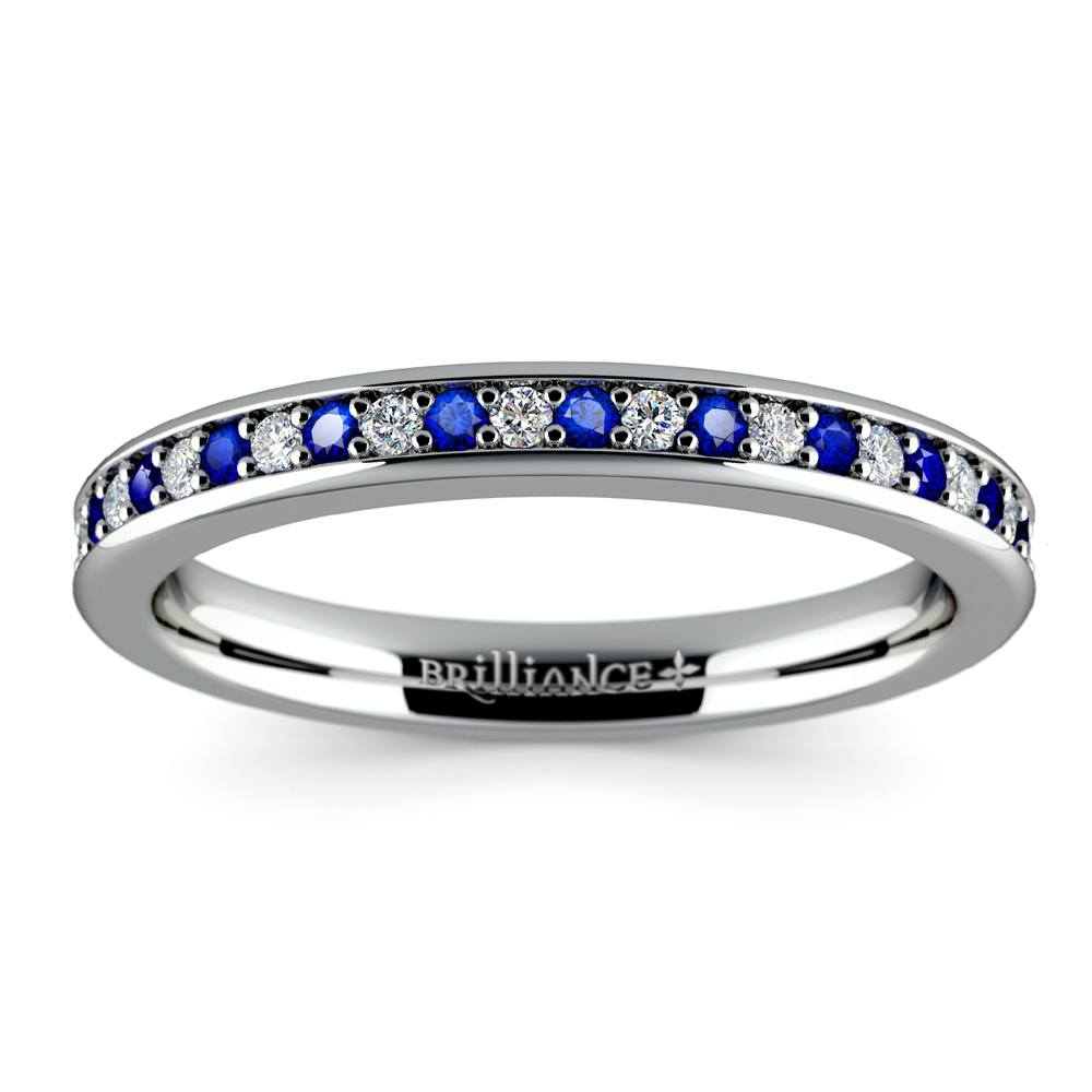 Pave Diamond & Sapphire Wedding Ring in White Gold | 02