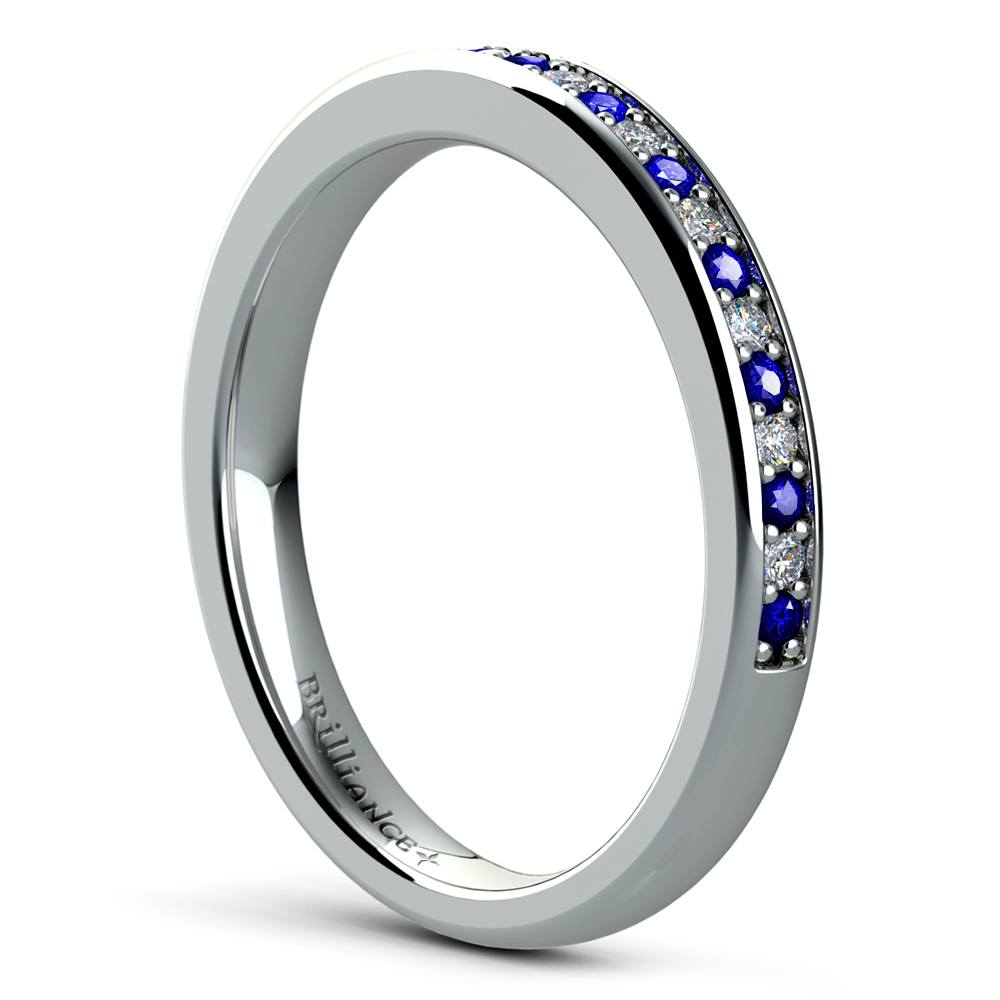 Pave Diamond & Sapphire Wedding Ring in White Gold | 04