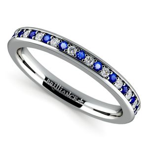 Pave Diamond & Sapphire Wedding Ring in White Gold