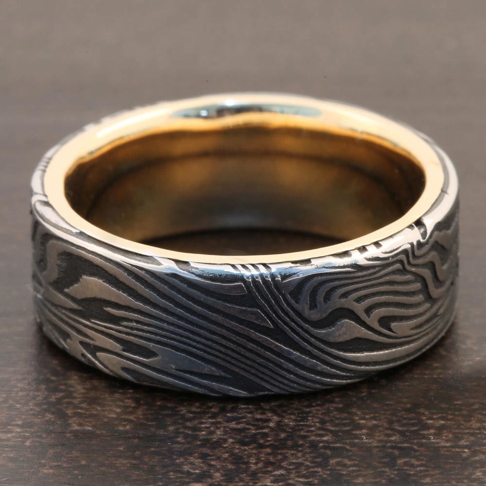 Damascus Steel Mens Ring With Acid Finish - The Player (8mm) | 05