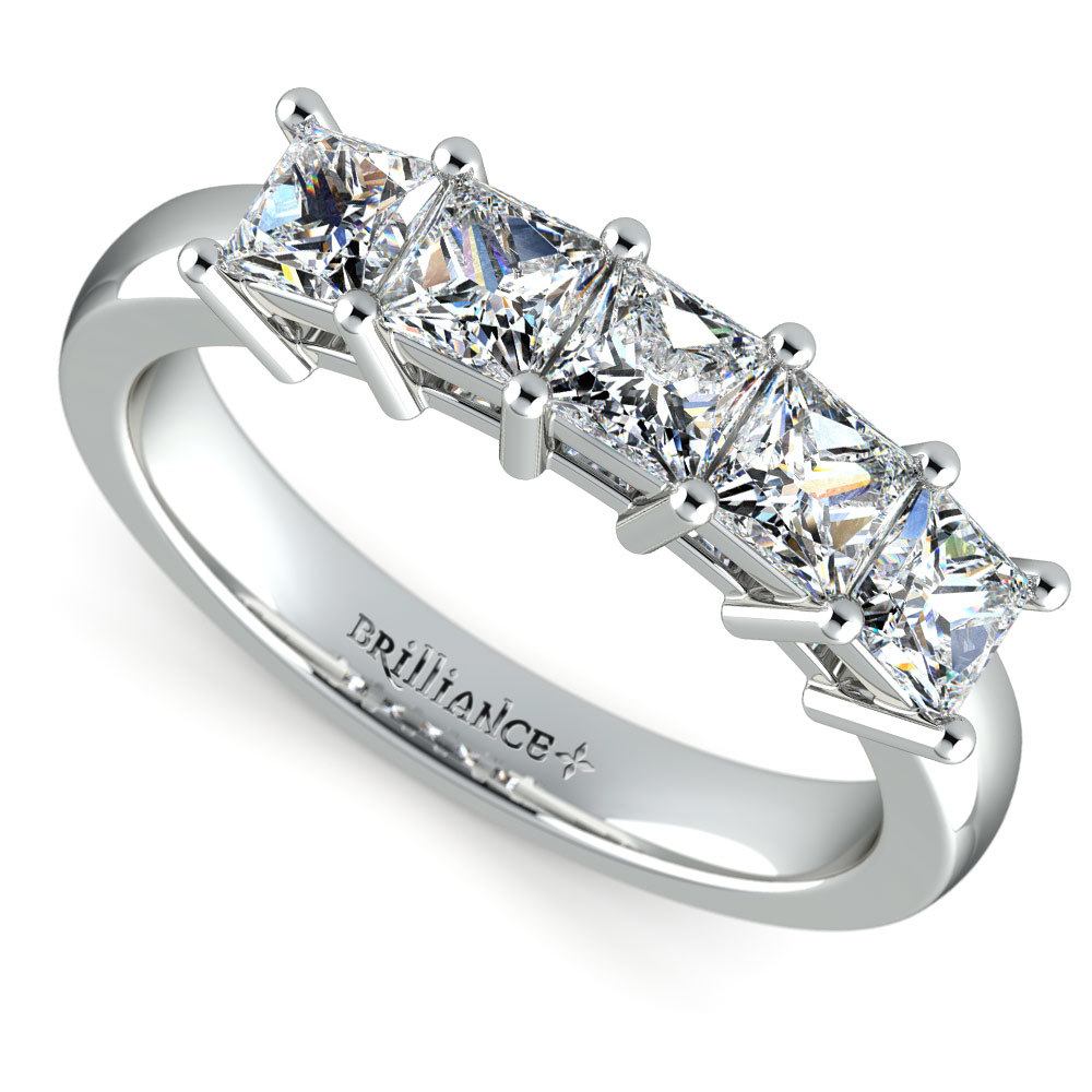 Princess Five Diamond Wedding Ring in White Gold (1 1/2 ctw) | Zoom