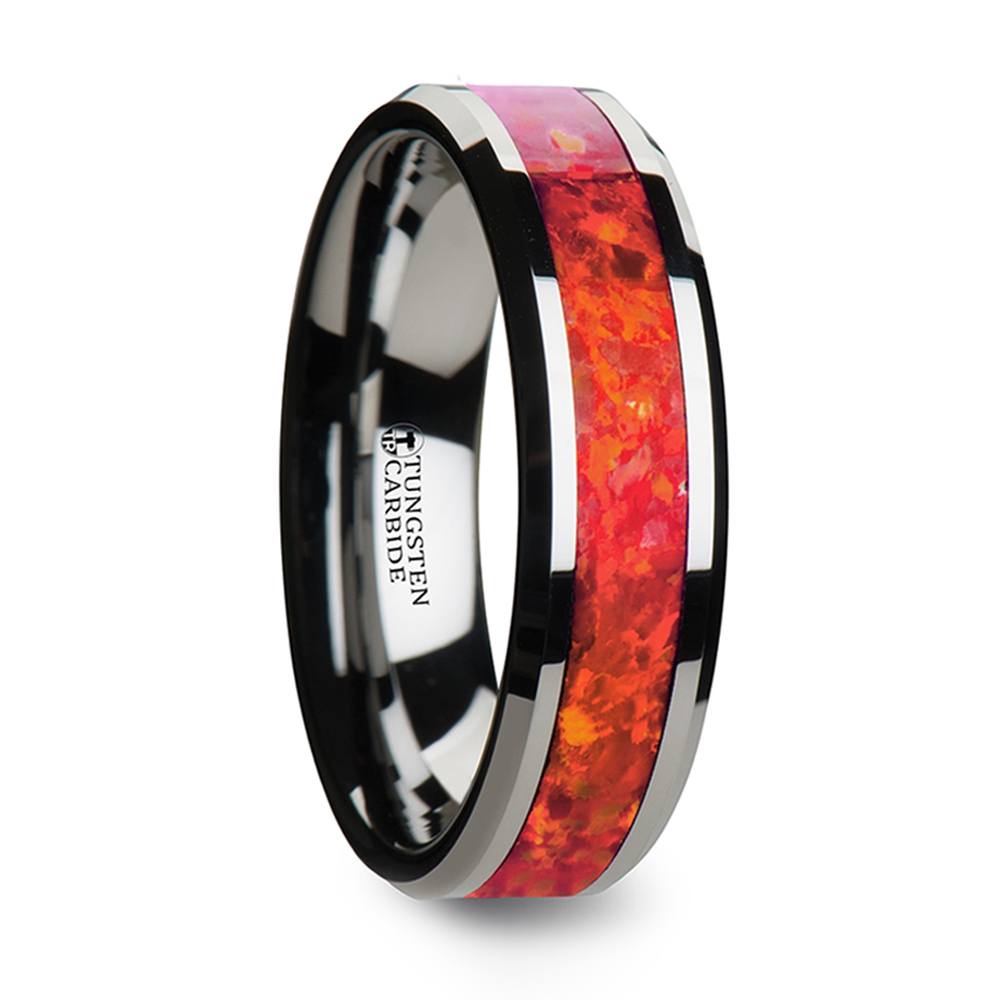 Lava Flow - Red Opal Wedding Ring In Tungsten For Men (6 mm) | 02