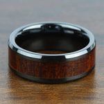 Rich Mahogany - Black Ceramic Mens Ring with Wood Inlay | Thumbnail 04