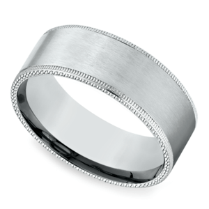Riveted Edge Satin Men's Wedding Ring in White Gold (8mm)