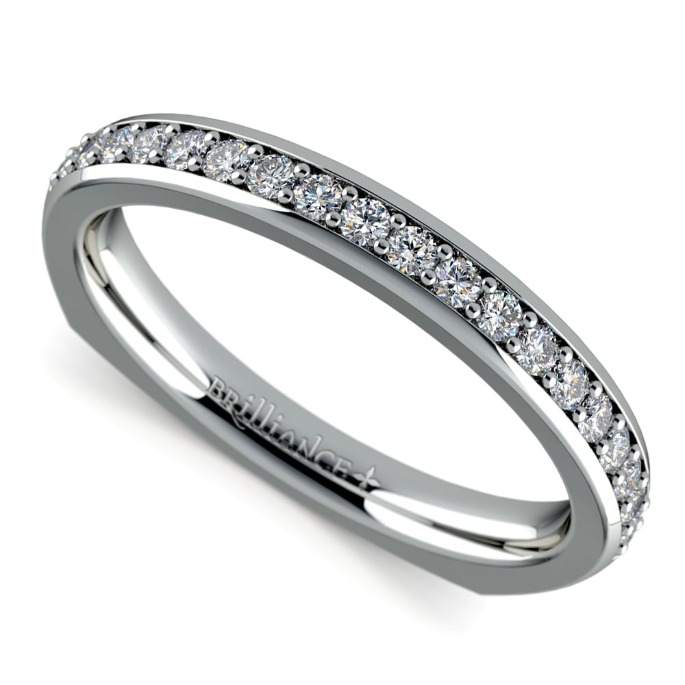Rocker European  Diamond Wedding  Ring  in White Gold