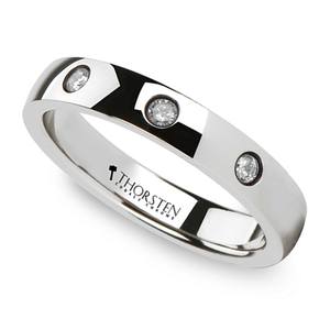 Inset Diamond Domed Wedding Band In Tungsten