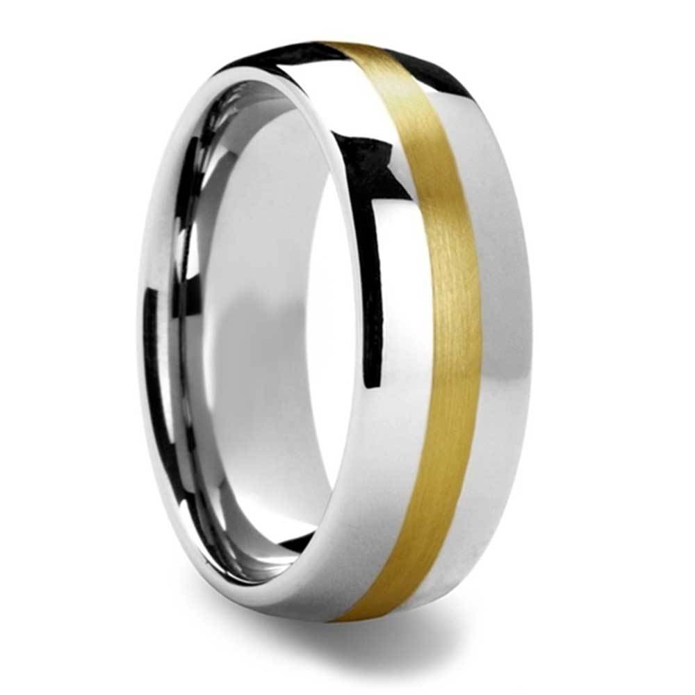 Equator - Rounded Tungsten Mens Band with 14K Brushed Yellow Gold Inlay (8mm) | 02