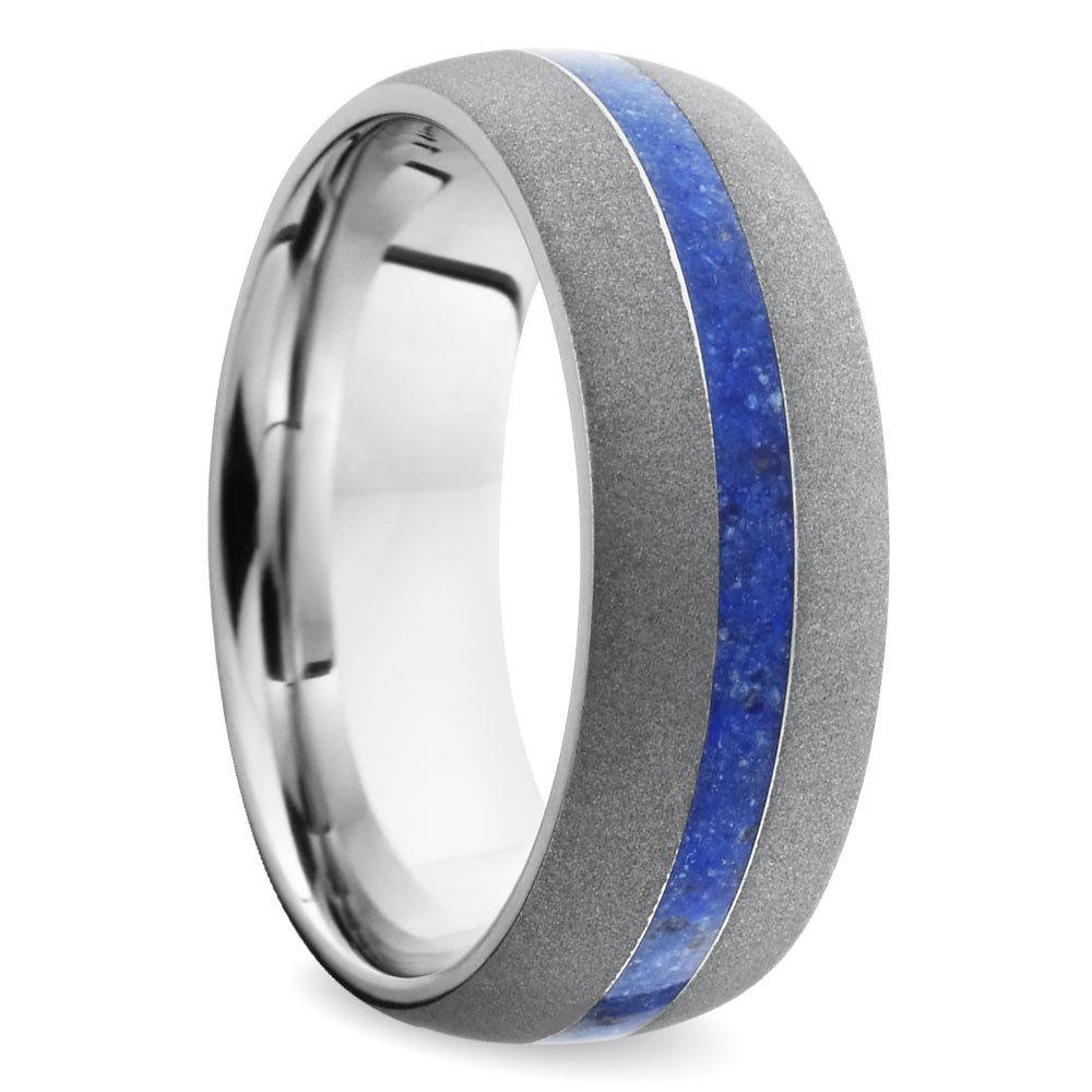 Mens Blue Lapis Inlay Wedding Ring In Cobalt With Sandblasted Finish | 02