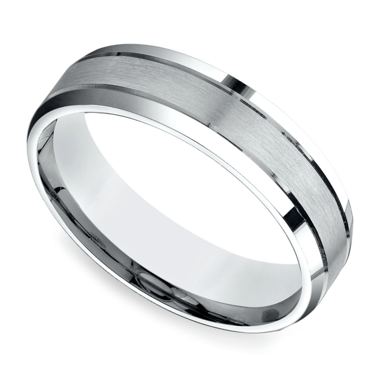Satin Beveled Men's Wedding Ring in Platinum