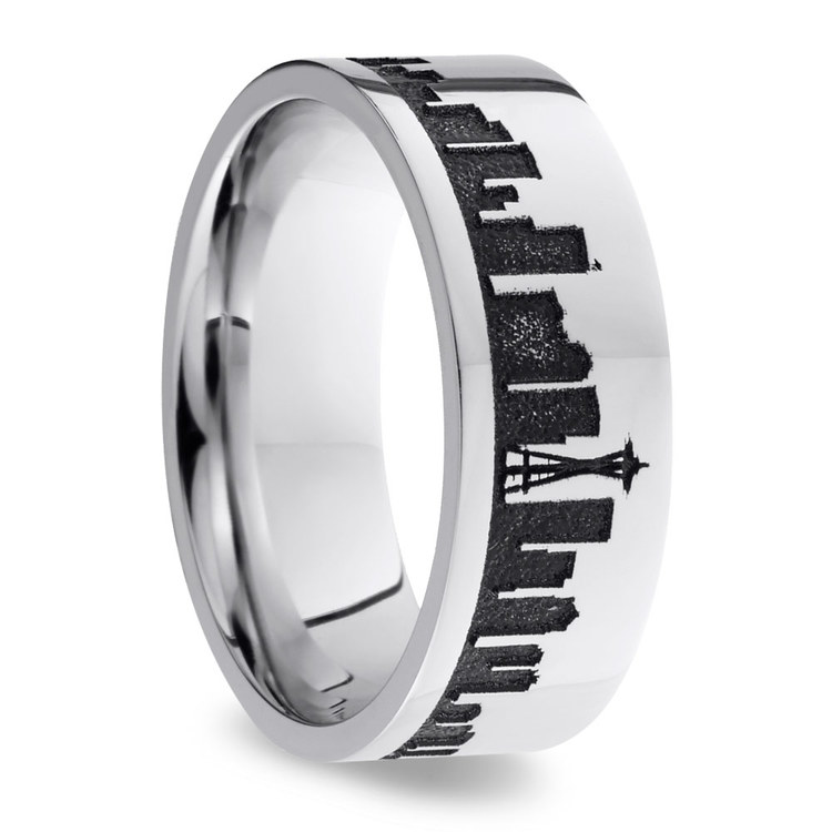 Seattle Skyline Men's Wedding Ring in Cobalt (8mm) | 02