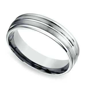 Sectional Satin Men's Wedding Ring in White Gold (6mm)