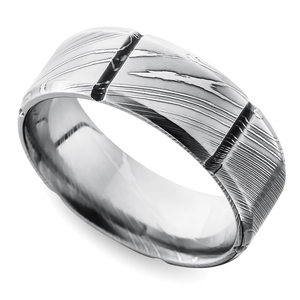 Segmented Men's Wedding Ring in Damascus Steel (8mm)