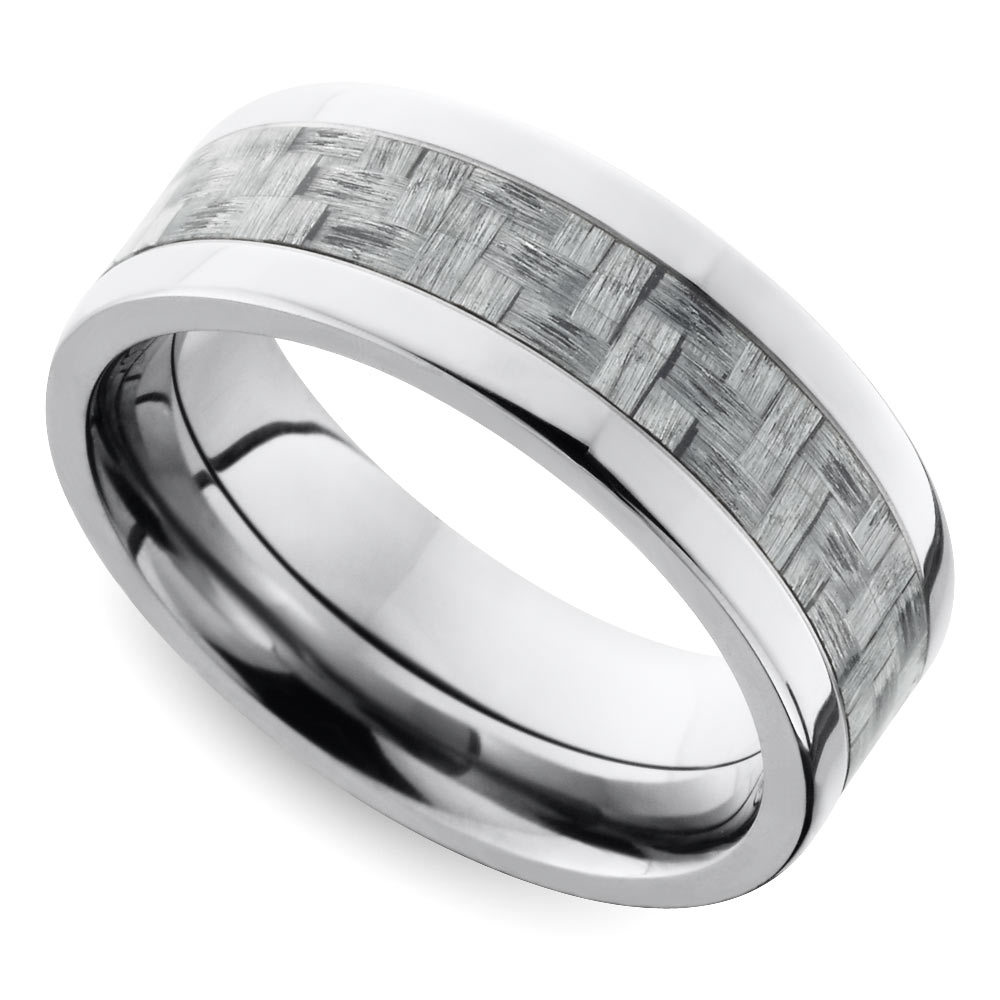 Titanium Mens Inlay Wedding Band With Silver Carbon Fiber (6mm) | 01