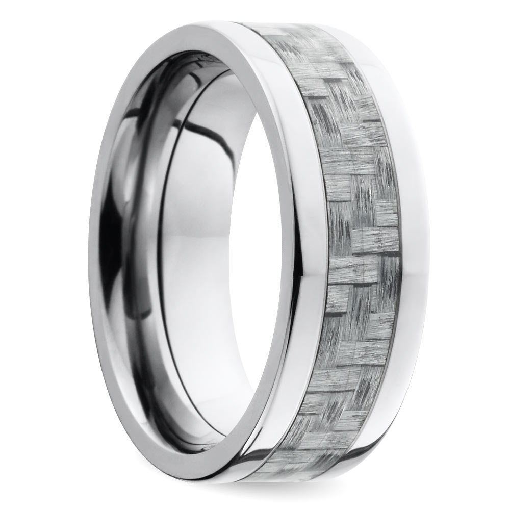 Titanium Mens Inlay Wedding Band With Silver Carbon Fiber (6mm) | 02