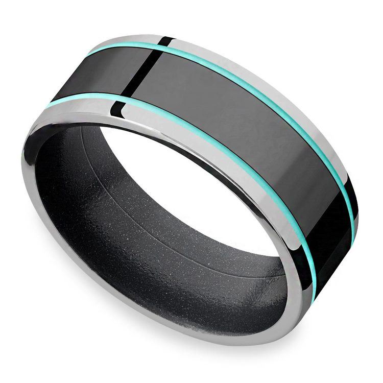 Sleek Lustor - Titanium Black with Turquoise Accents Mens Band (8mm) | 01