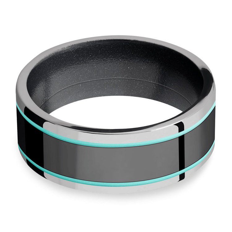 Sleek Lustor - Titanium Black with Turquoise Accents Mens Band (8mm) | 03
