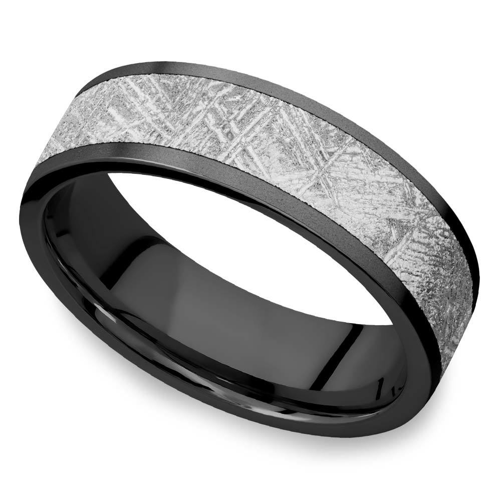 Stardust - Mens Sandblasted Zirconium Ring With Meteorite Inlay (7mm) | Zoom