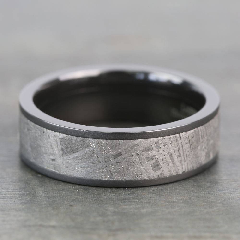 Stardust - Mens Sandblasted Zirconium Ring With Meteorite Inlay (7mm) | 04