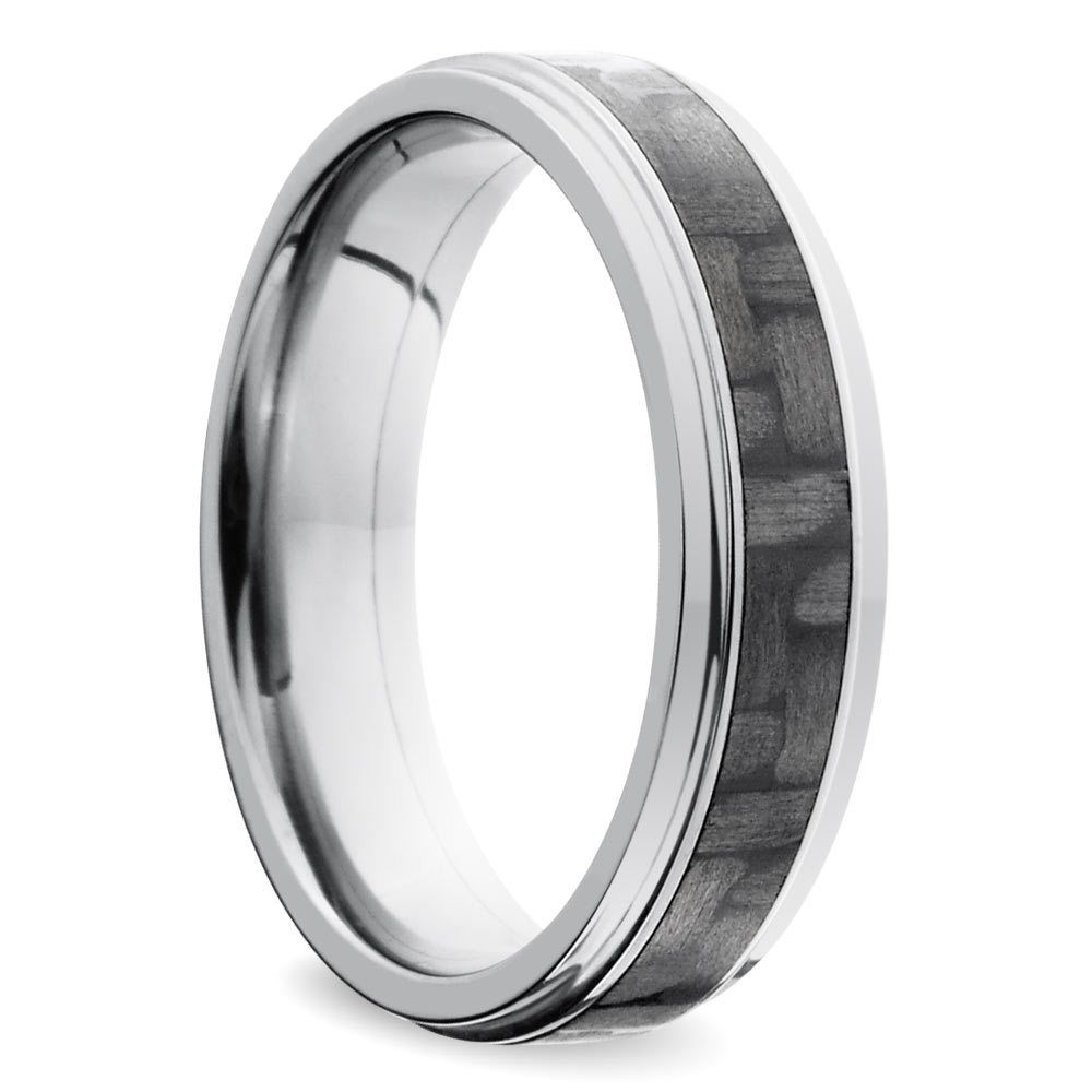 Step Edge Carbon Fiber Inlay Men's Wedding Ring in Titanium (6mm) | 02