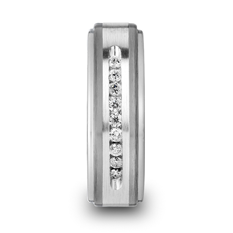 Step Edge Channel Set Men's Diamond Wedding Ring in Tungsten (8mm) | 03