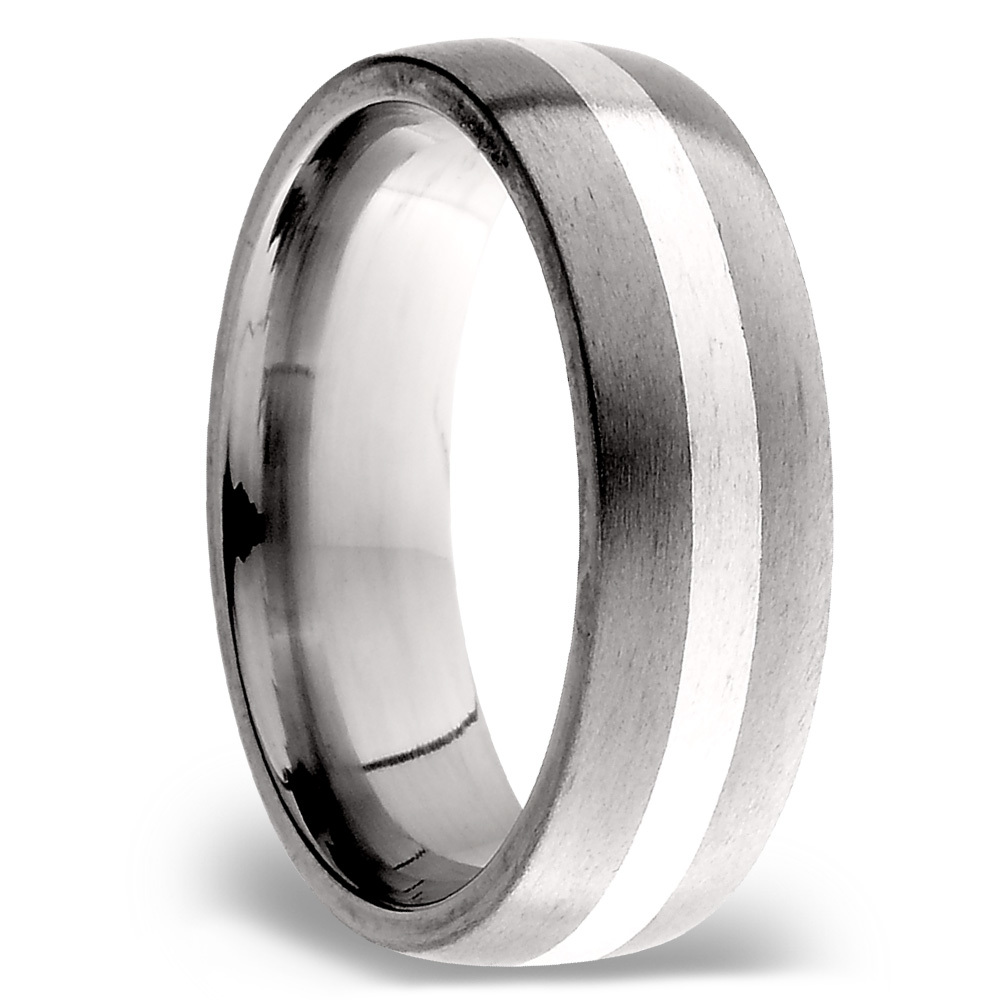Sterling Silver Inlay Men's Wedding Ring in Titanium (7mm) | 02