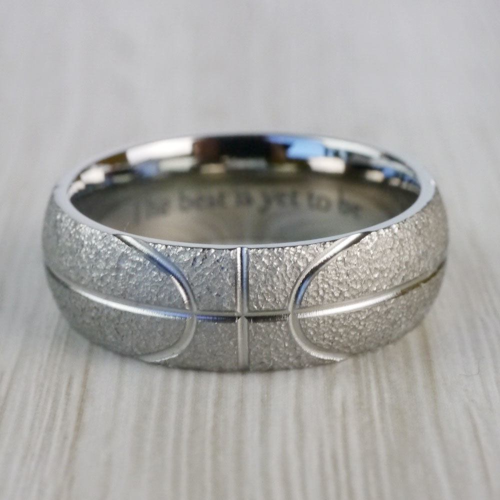 Mens Basketball Wedding Band In Titanium With Stipple Finish (7mm) | 03