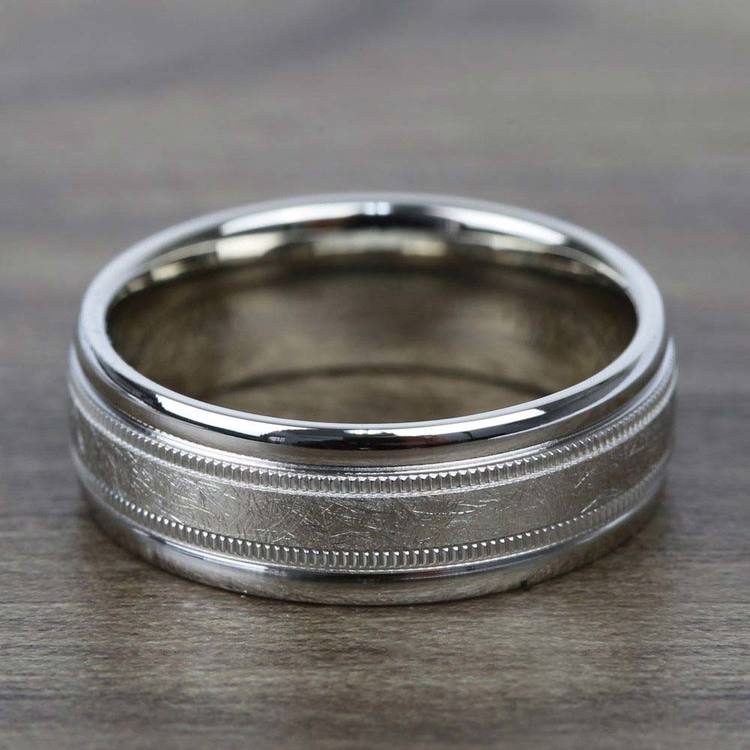 Swirl Milgrain Men's Wedding Ring in White Gold (7mm) | 03