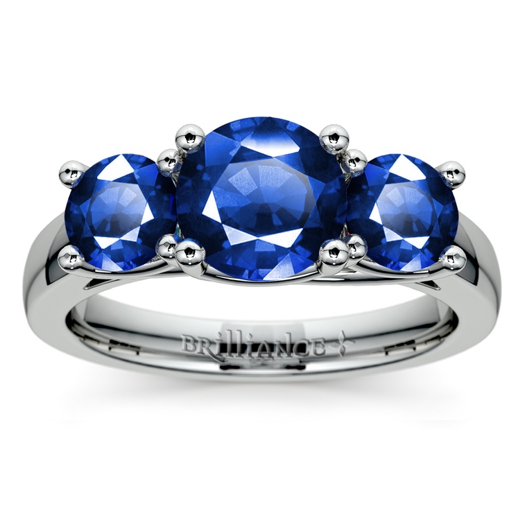 Trellis Three Sapphire Gemstone Ring in White Gold | 02