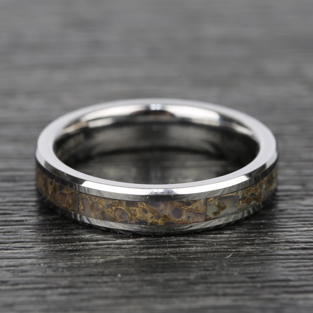 Tungsten Dinosaur Bone Inlay Wedding Ring (4mm)