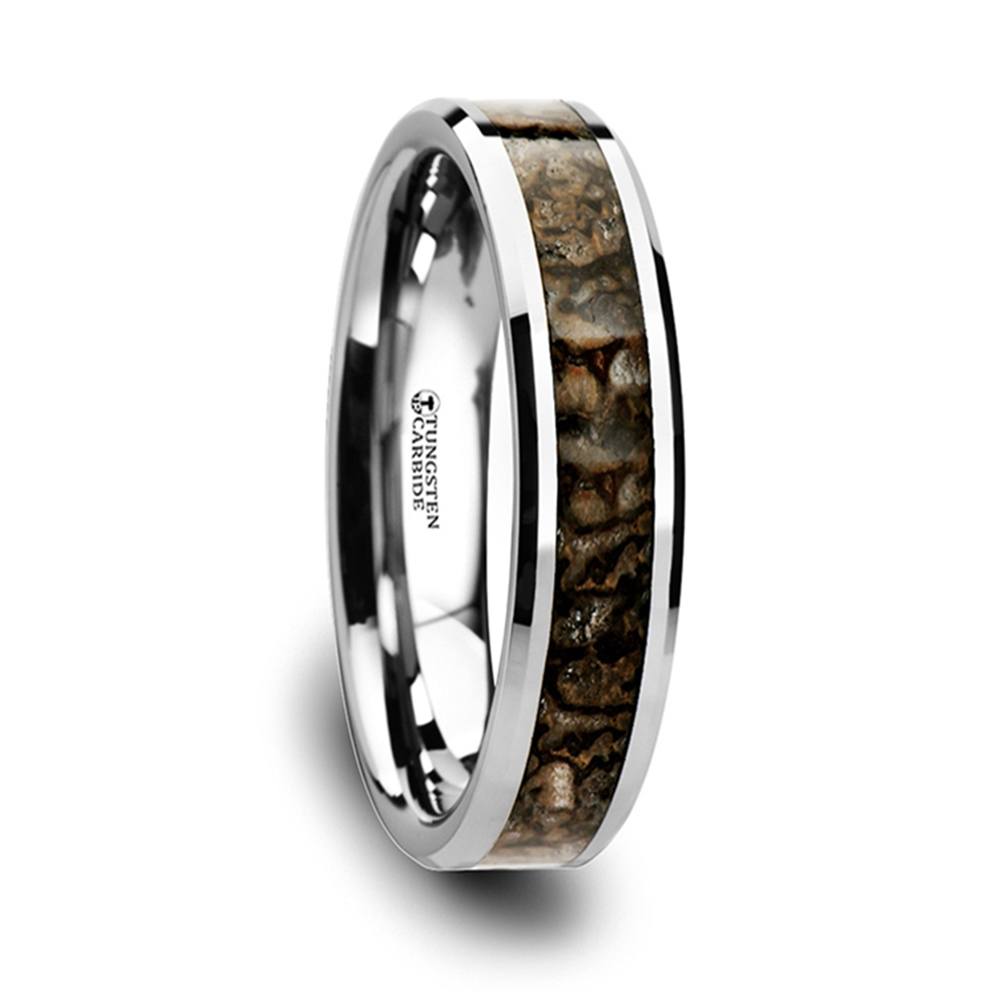 Tungsten Dinosaur Bone Inlay Wedding Ring (4mm)