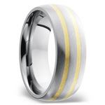 Two 14K Yellow Gold Inlays Men's Wedding Ring in Titanium (8mm) | Thumbnail 02