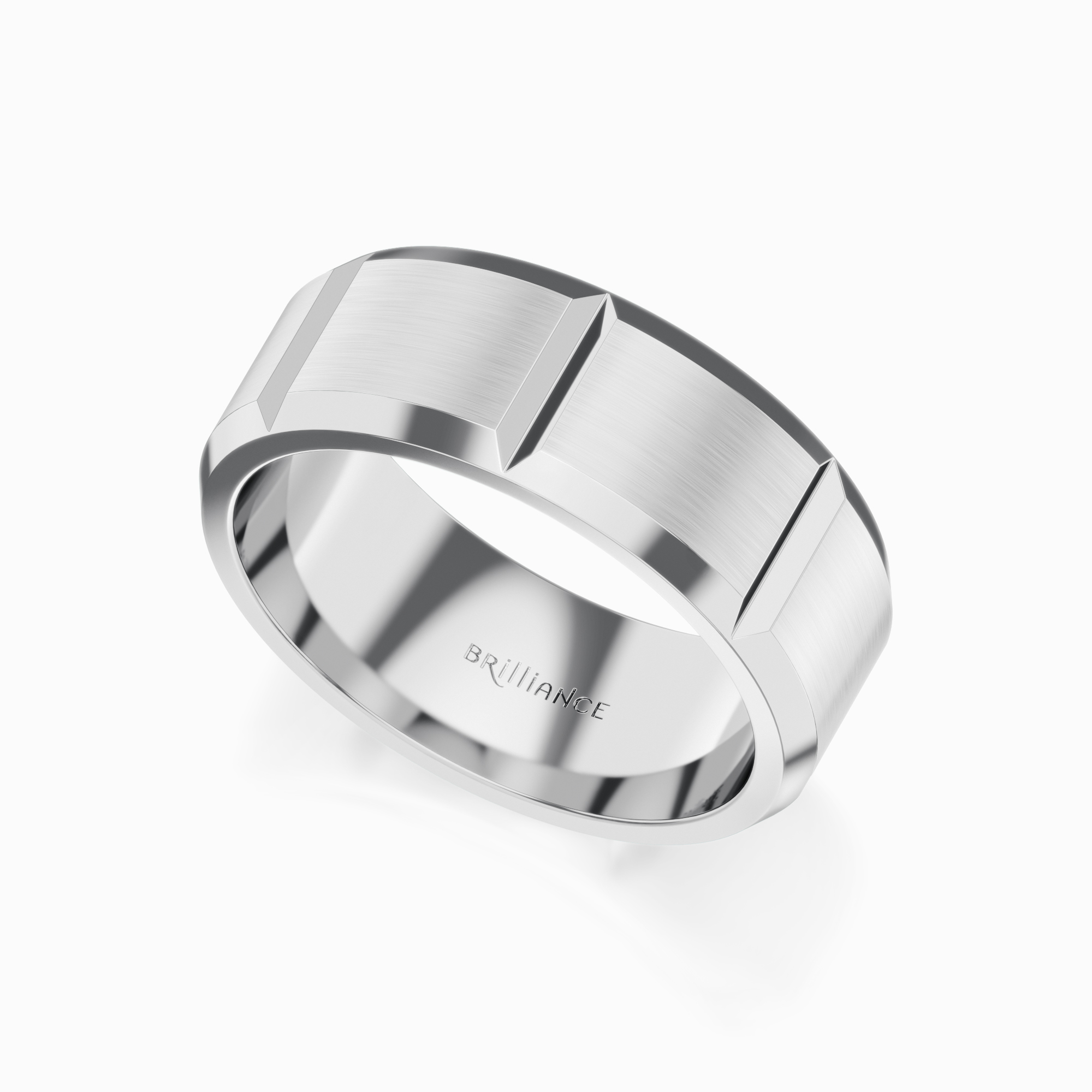 Men's Wedding Ring with Vertical Grooves in Platinum