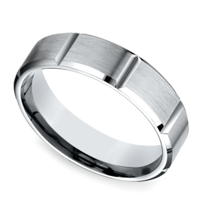 White Gold Mens Wedding Ring with Vertical Grooves