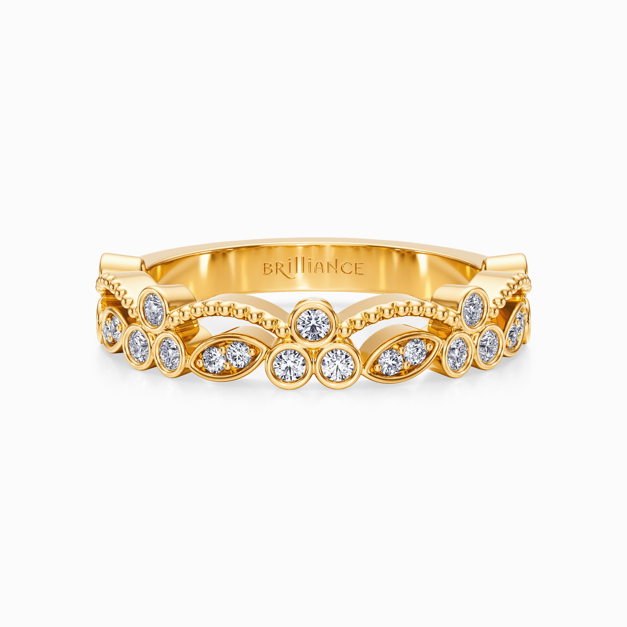 Vintage Floral Diamond Wedding Band in Yellow Gold