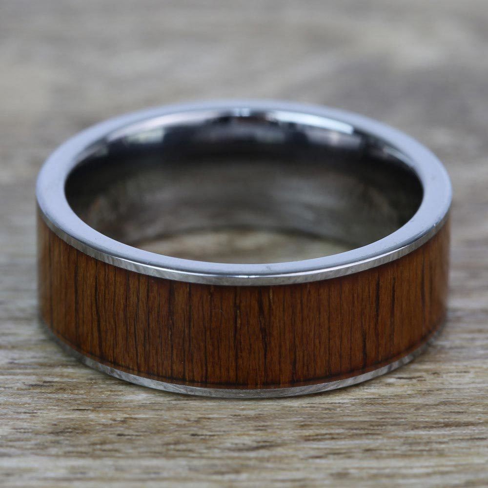 Wide Koa Wood Inlay Men's Wedding Ring in Tungsten (8mm) | 04