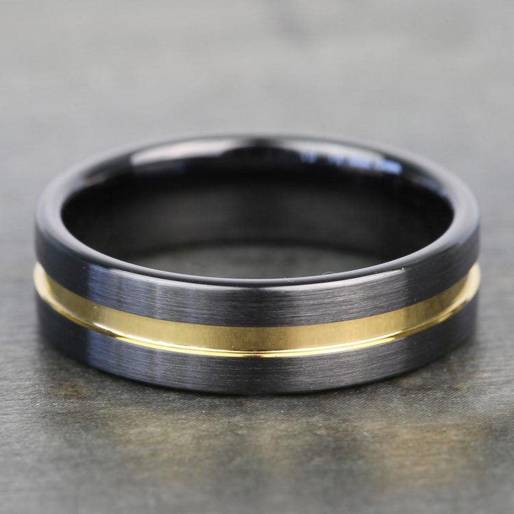 Black Ceramic Men's Wedding Ring with Yellow Groove (6mm) | 04