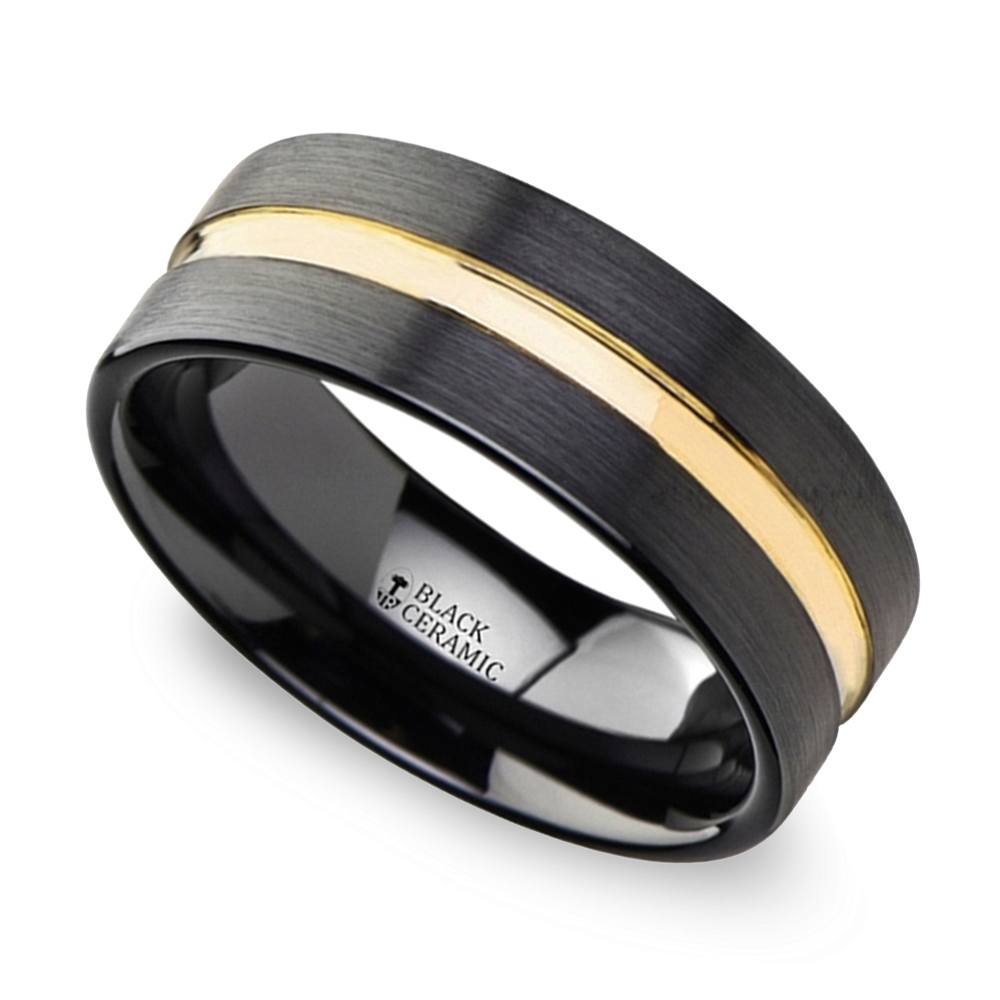 Black Ceramic And Yellow Gold Wedding Band (8 mm) | Zoom