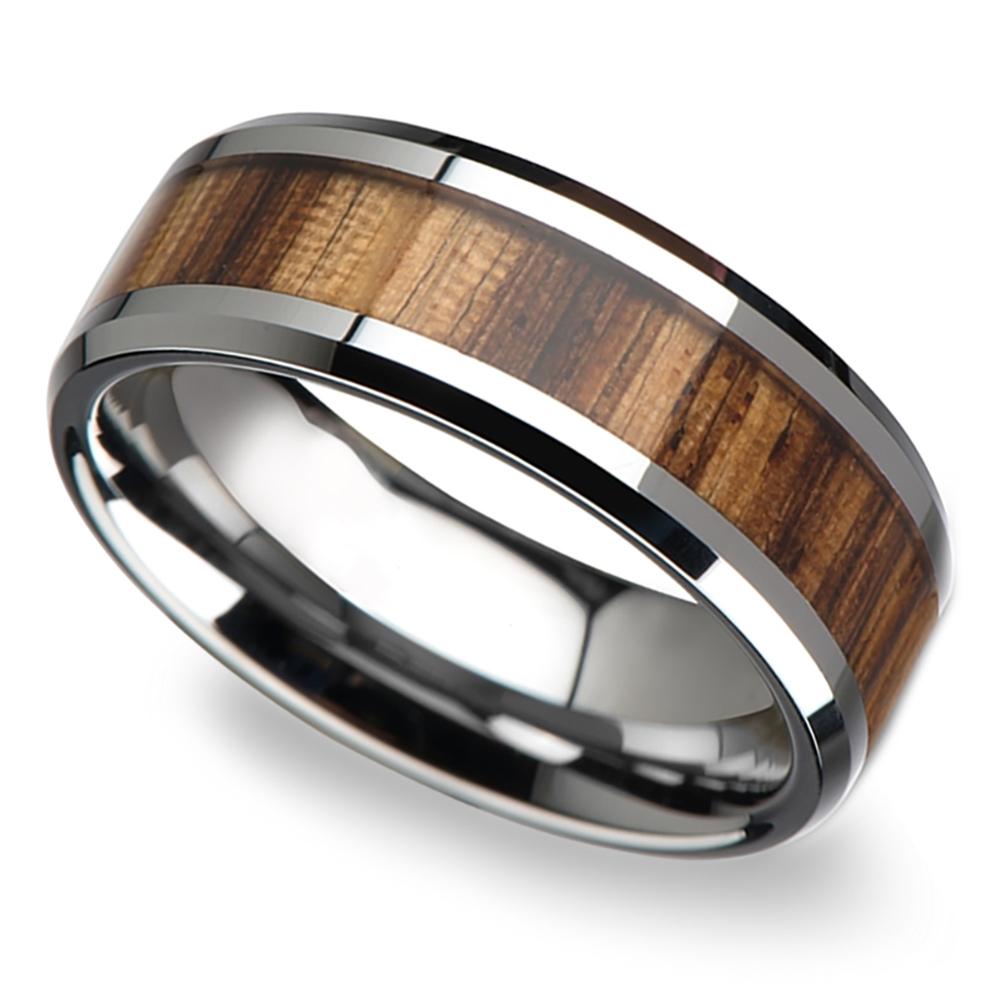 Mens Zebra Wood Inlay Tungsten Wedding Band - The Expedition (8mm) | 01