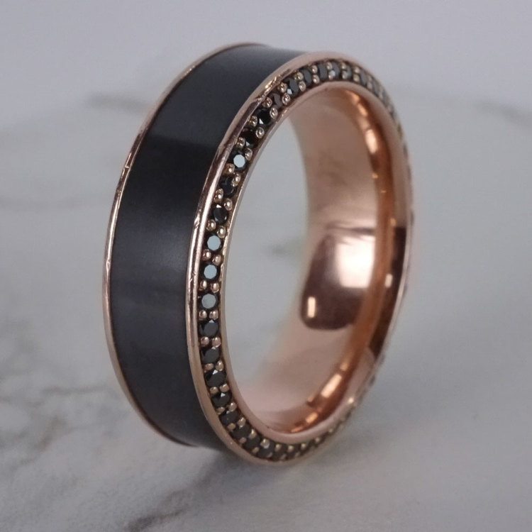 Helios - Beveled 18K Rose Gold Black Diamond Elysium Ring | 05