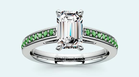 Cathedral Emerald Gemstone Engagement Ring in White Gold